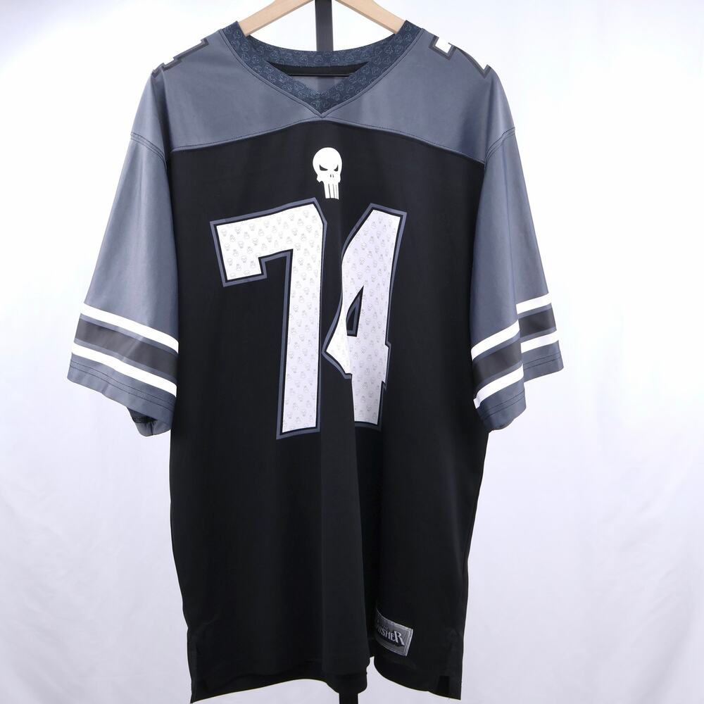 Marvel Punisher Football Jersey Mens 2XL Black Gray #74 Skull Graphic - Picture 3 of 6